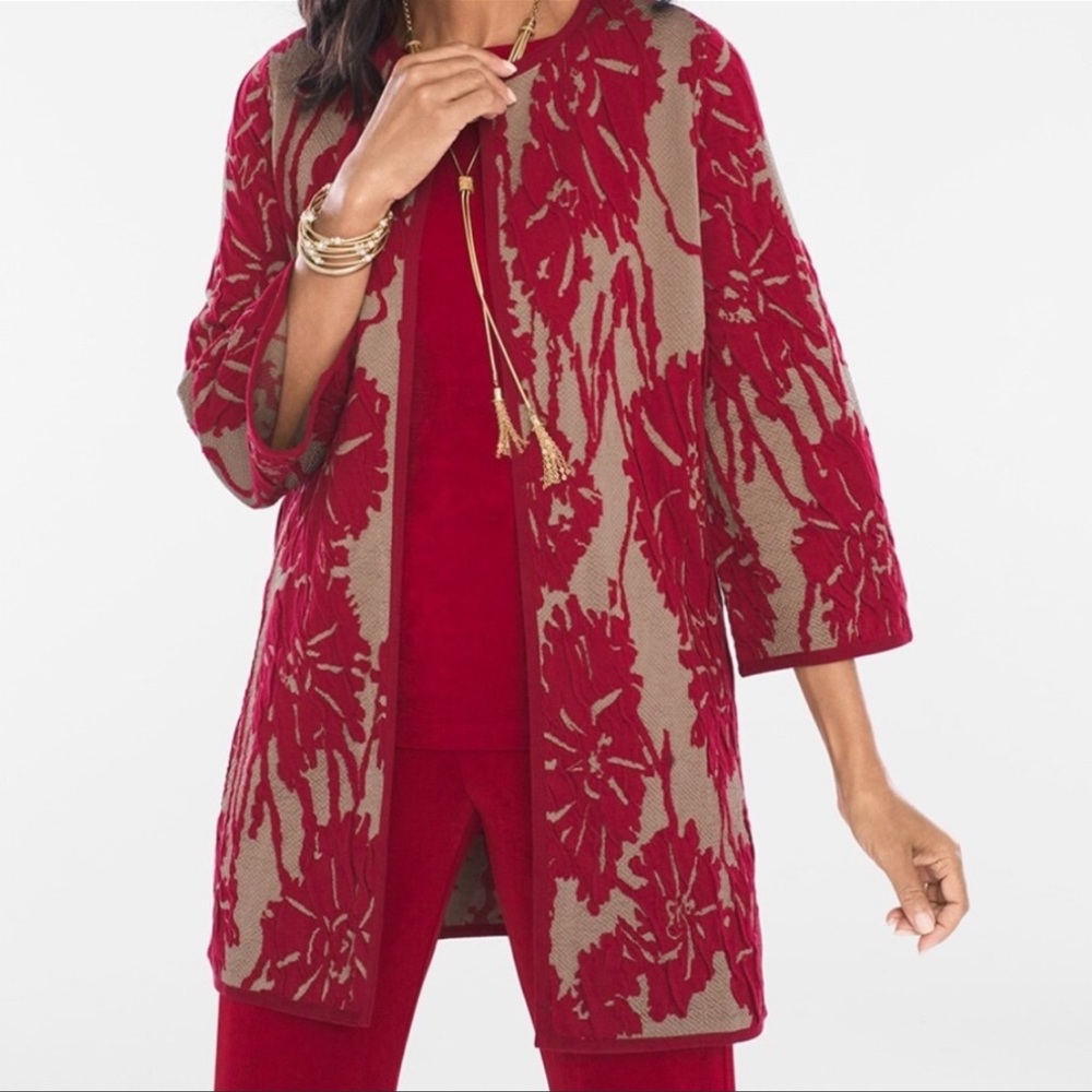 Chicos Travelers Sz 3 “Exploded Floral Jacket” Long Floral Cardigan